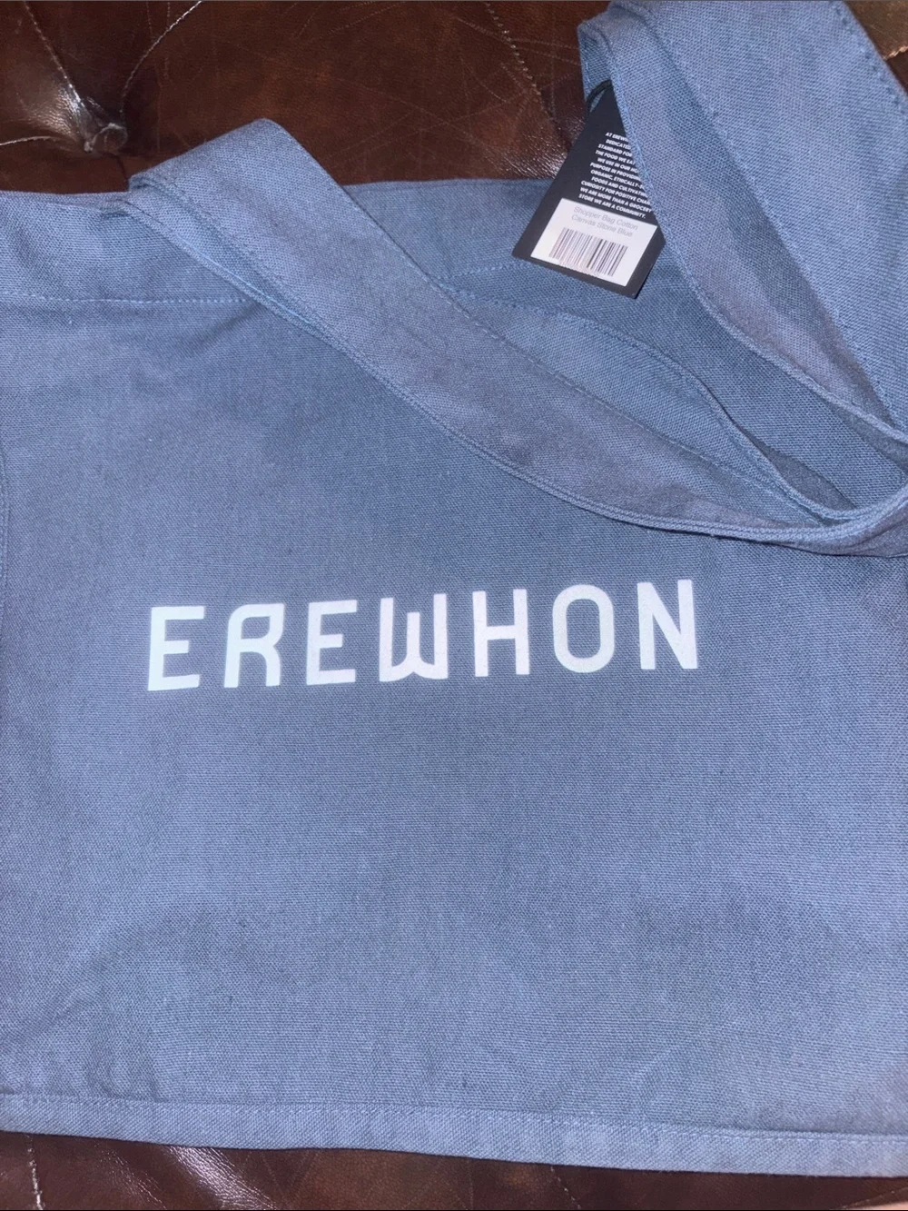 EREWHON stone blue Canvas Tote Bag with white Logo